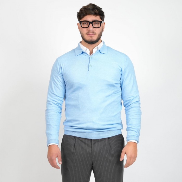 Polo in lana e cashmere - Celeste