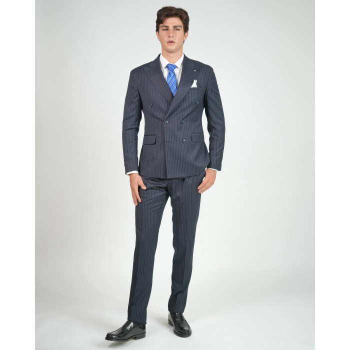 Abito doppio petto gessato - Blu