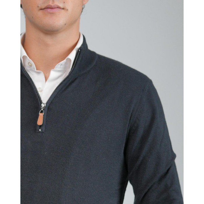 Maglia mezza zip lana e cashmere - Blu