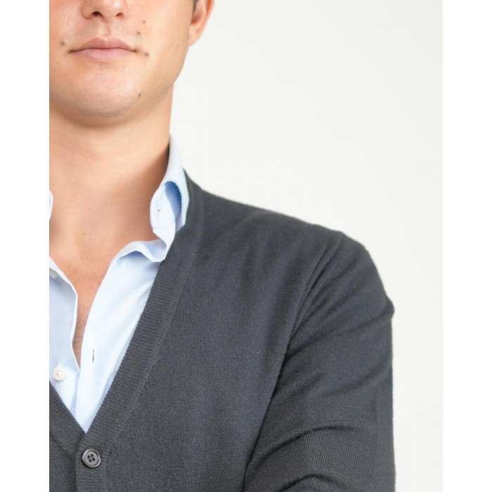 Cardigan scollo a V lana e cashmere -...