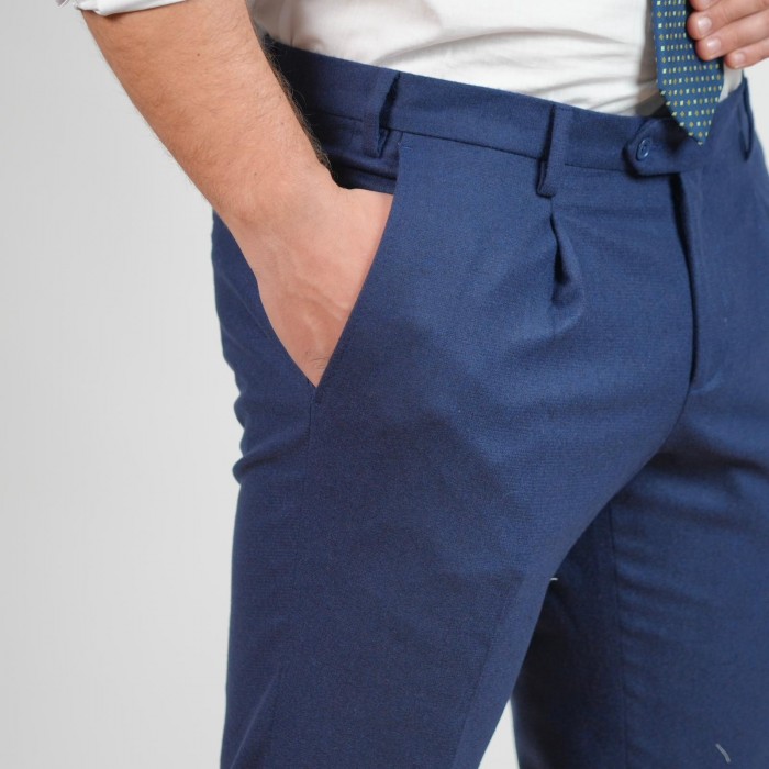 Pantalone lana foulè - Blu