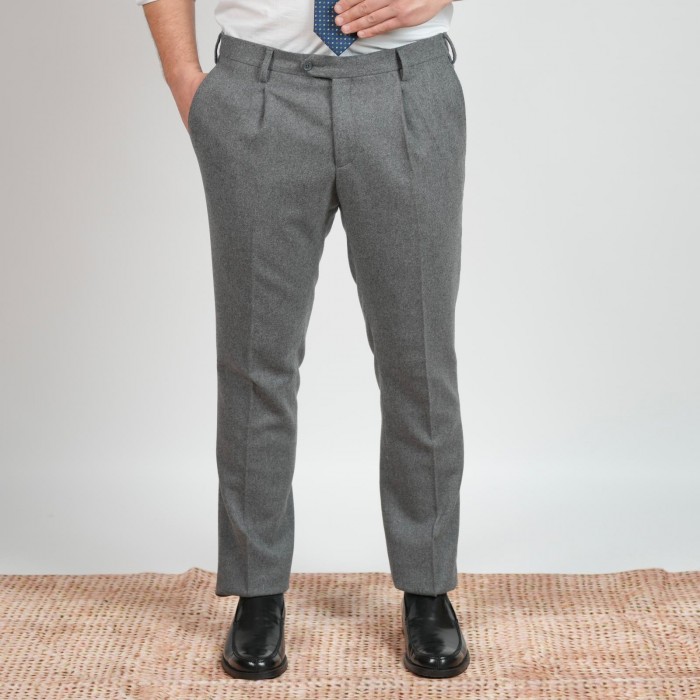 Pantalone lana foulè - Grigio