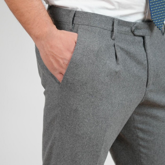 Pantalone lana foulè - Grigio
