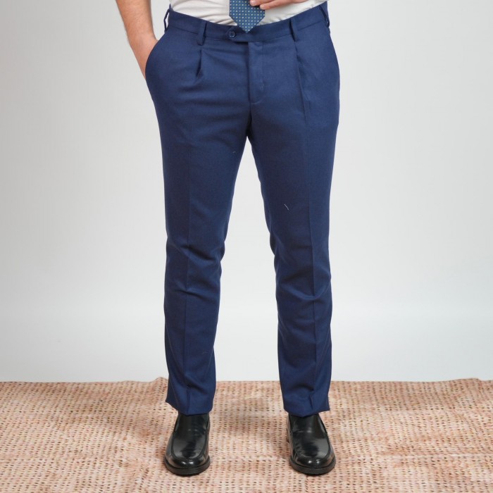 Pantalone lana foulè - Blu