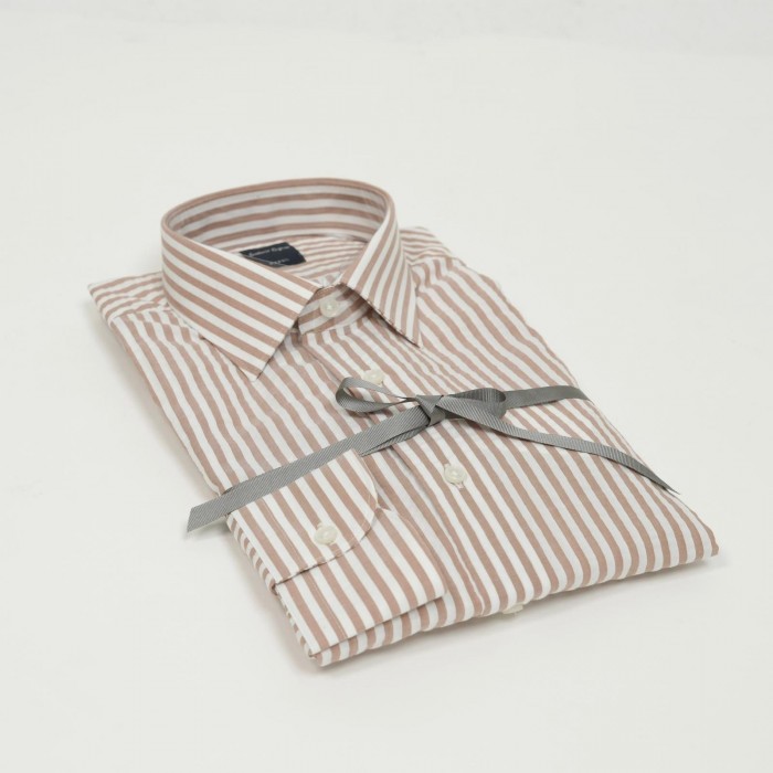 Camicia a righe beige in cotone