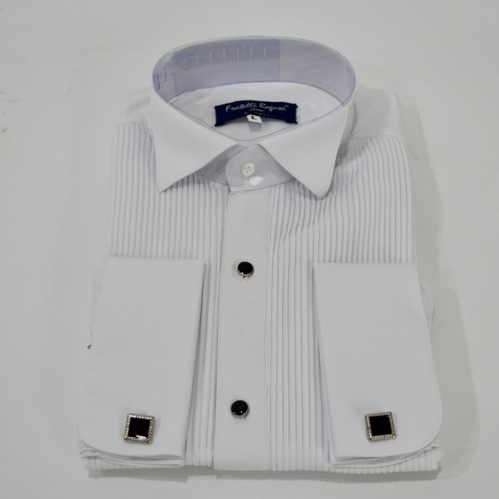 Camicia polso doppio bianca con plissé