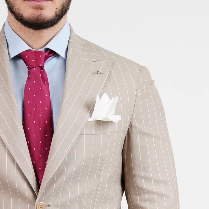 Abito monopetto beige gessato petto a...