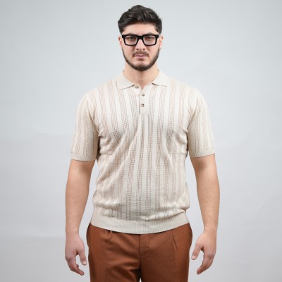 Polo in lino e cotone - Beige