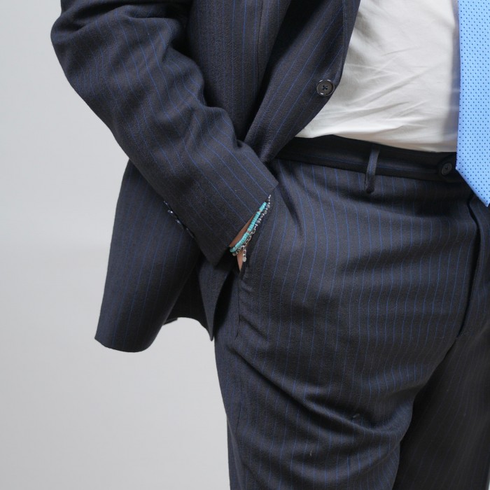 Abito monopetto gessato blu DROP-4