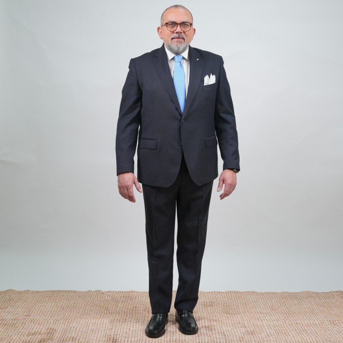 Abito monopetto gessato blu DROP-4