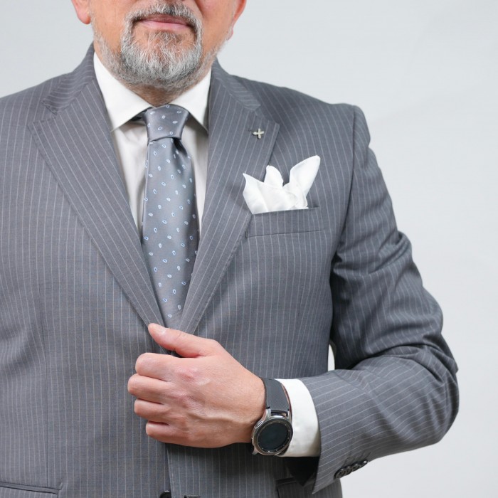 Abito monopetto gessato grigio DROP-4