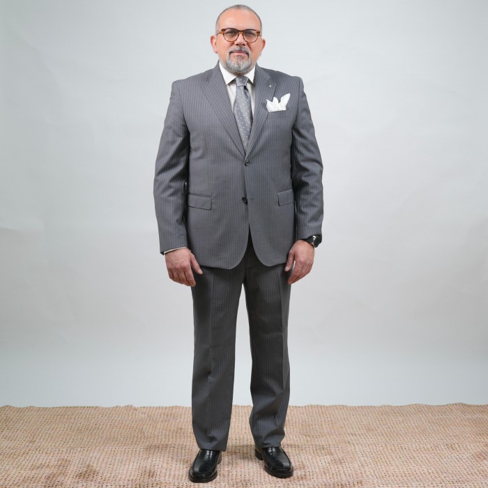 Abito monopetto gessato grigio DROP-4