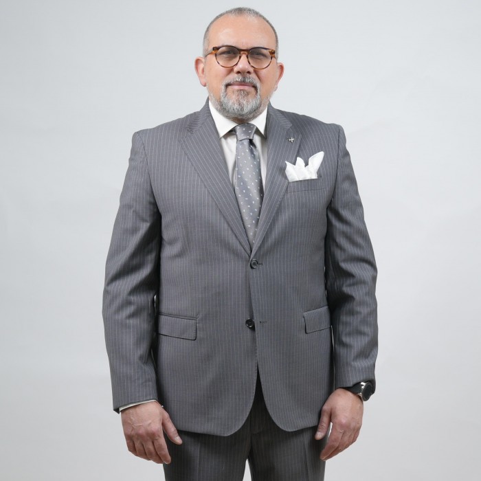 Abito monopetto gessato grigio DROP-4