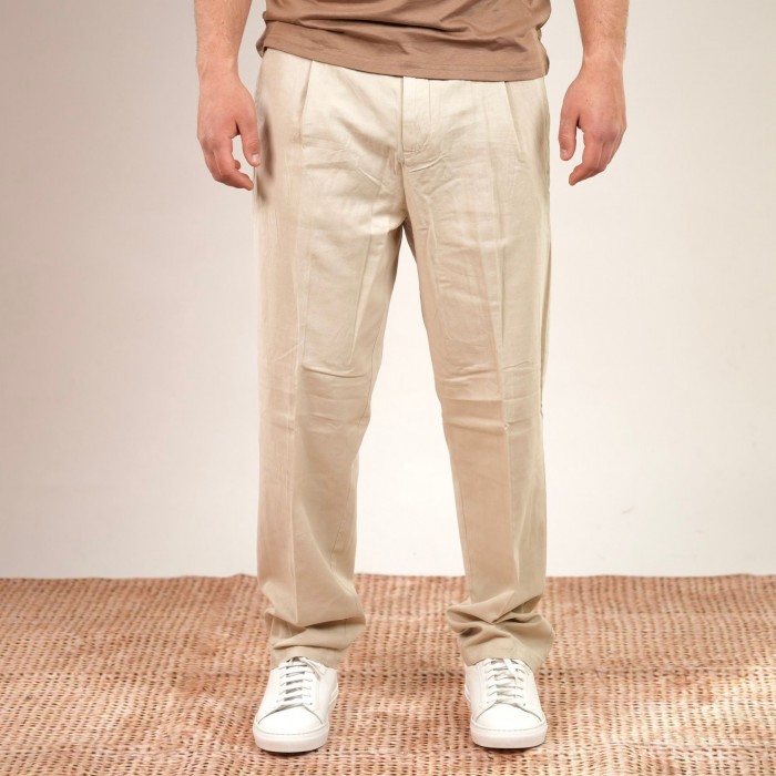 Pantalone chino in lino e cotone - Beige
