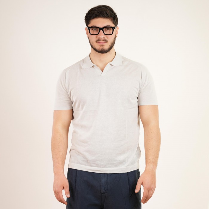 Polo in cotone collo a V - Grigio
