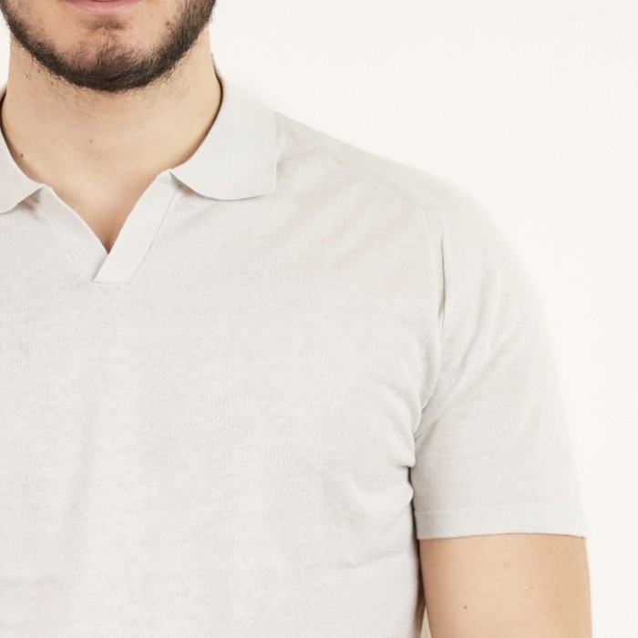 Polo in cotone collo a V - Grigio