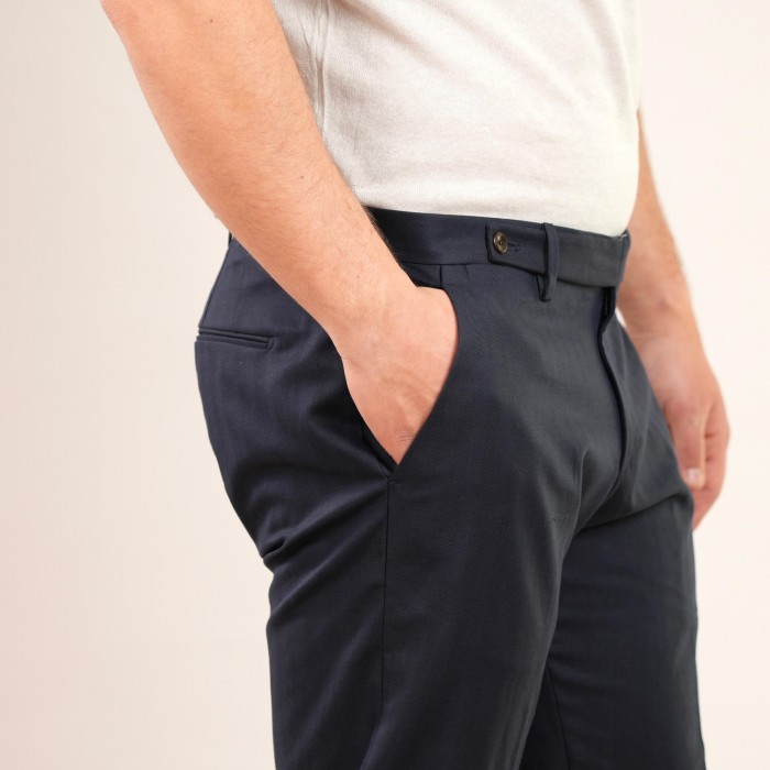 Pantalone in lino e cotone - Blu spigato