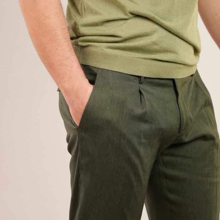 Pantalone in lino e cotone - Verde