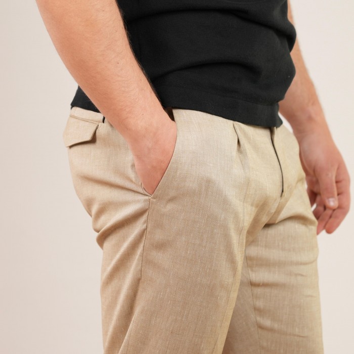 Pantalone in lino e cotone - Beige