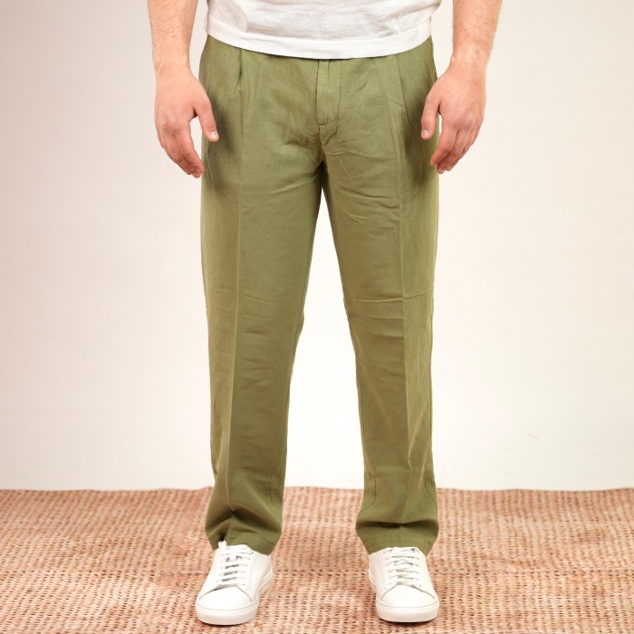Pantalone chino in lino e cotone - Verde