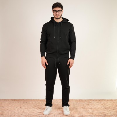 Felpa con zip in cotone - Nera 2