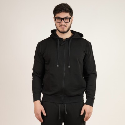 Felpa con zip in cotone - Nera