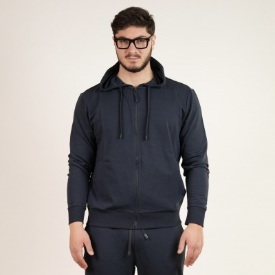 Felpa con zip in cotone - Blu