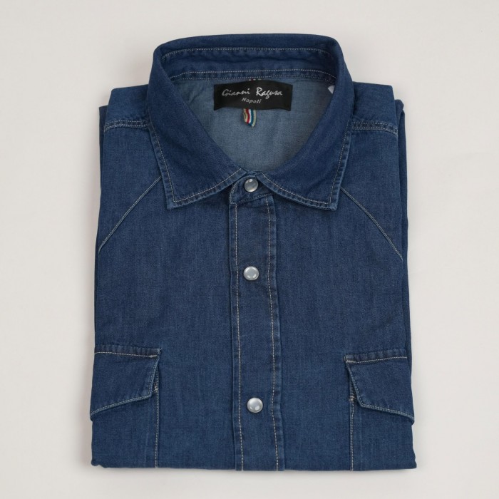 Camicia denim in jeans scuro con...
