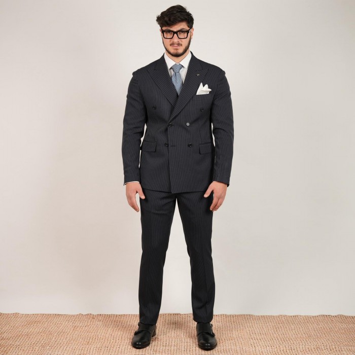 Abito doppio petto gessato - Blu