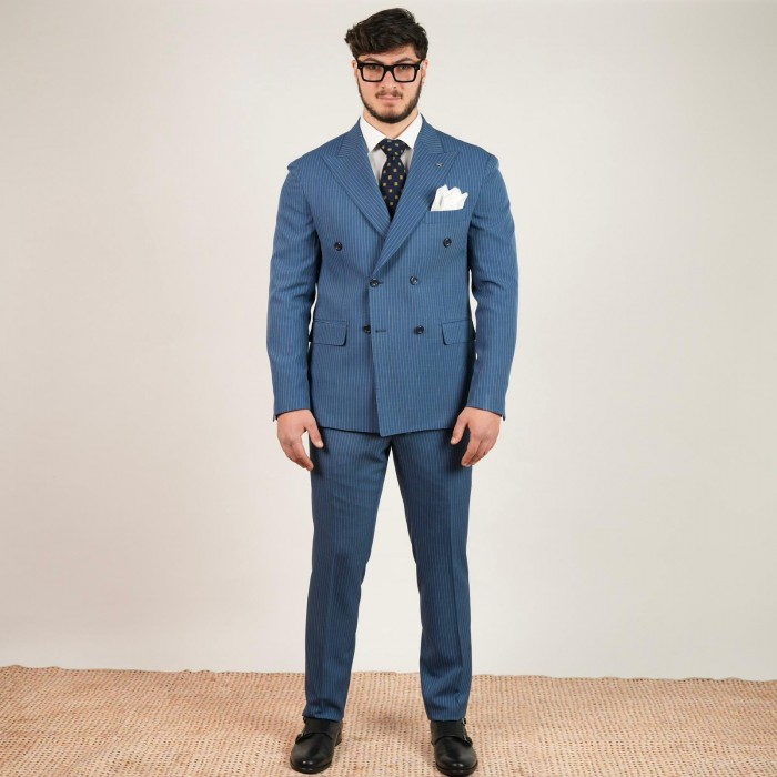 Abito doppio petto gessato - Celeste