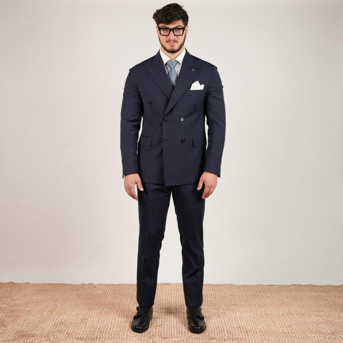 Abito doppio petto gessato - Blu