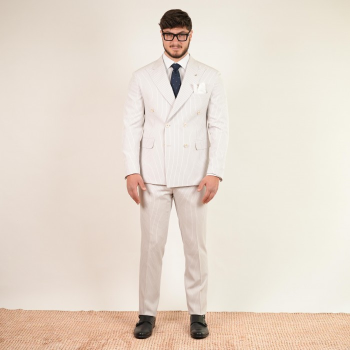 Abito doppio petto gessato - Bianco