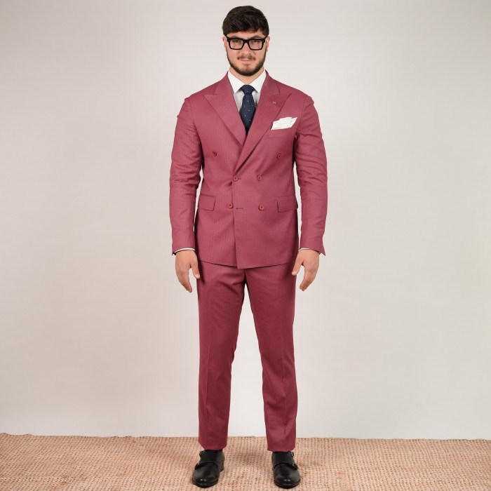 Abito doppio petto - spigato borgogna