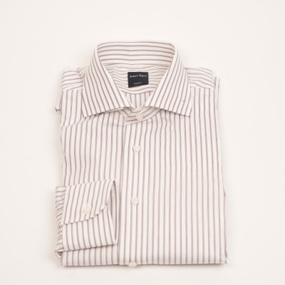 Camicia bianca a righe marrone chiaro