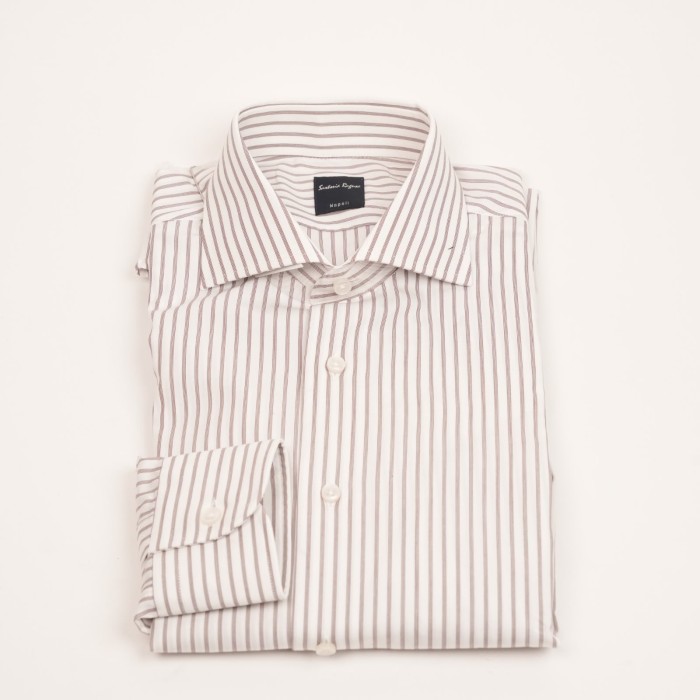 Camicia bianca a righe marrone chiaro