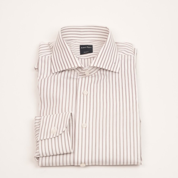 Camicia bianca a righe marrone chiaro