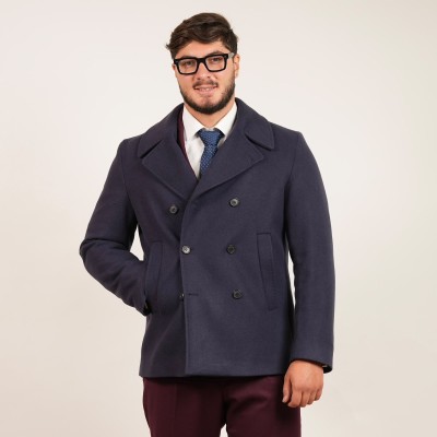 Cappotto doppio petto in lana - Blu