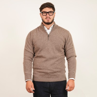 Maglia mezza zip in lana - Tortora