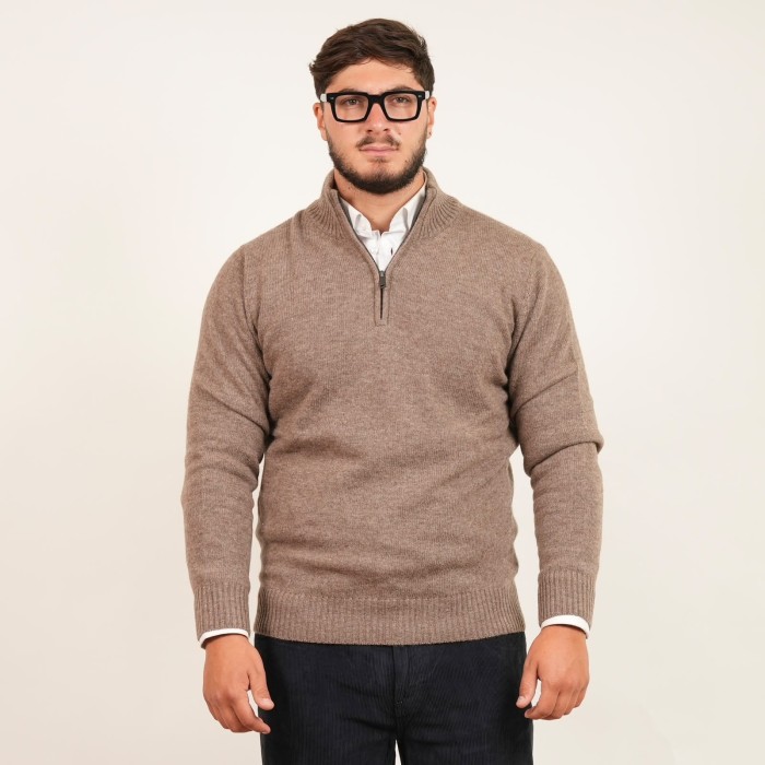 Maglia mezza zip in lana - Tortora