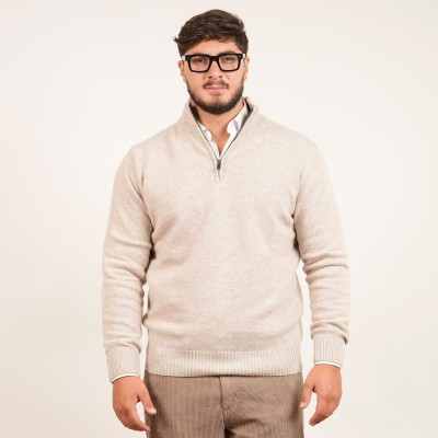Maglia mezza zip in lana - Beige