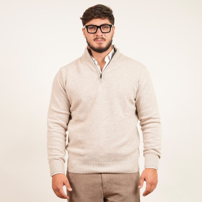 Maglia mezza zip in lana - Beige