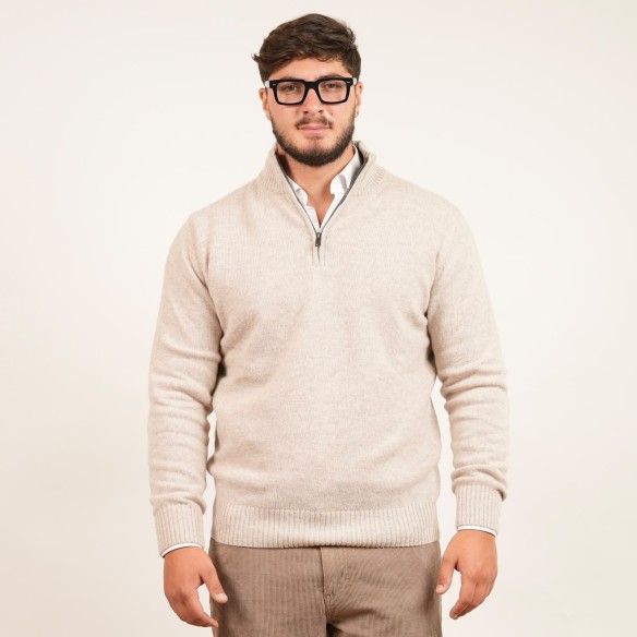 Maglia mezza zip in lana - Beige