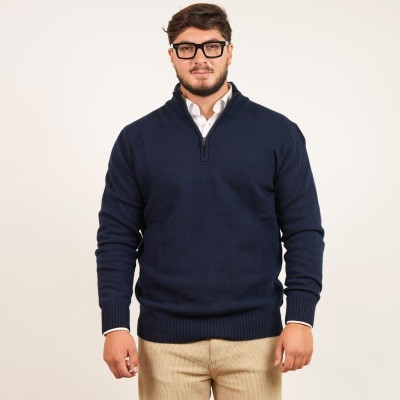 Maglia mezza zip in lana - Blu
