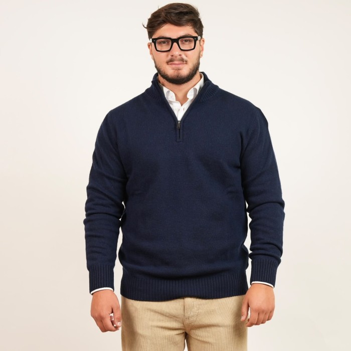 Maglia mezza zip in lana - Blu