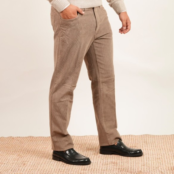Pantalone 5 tasche velluto a coste - Tortora