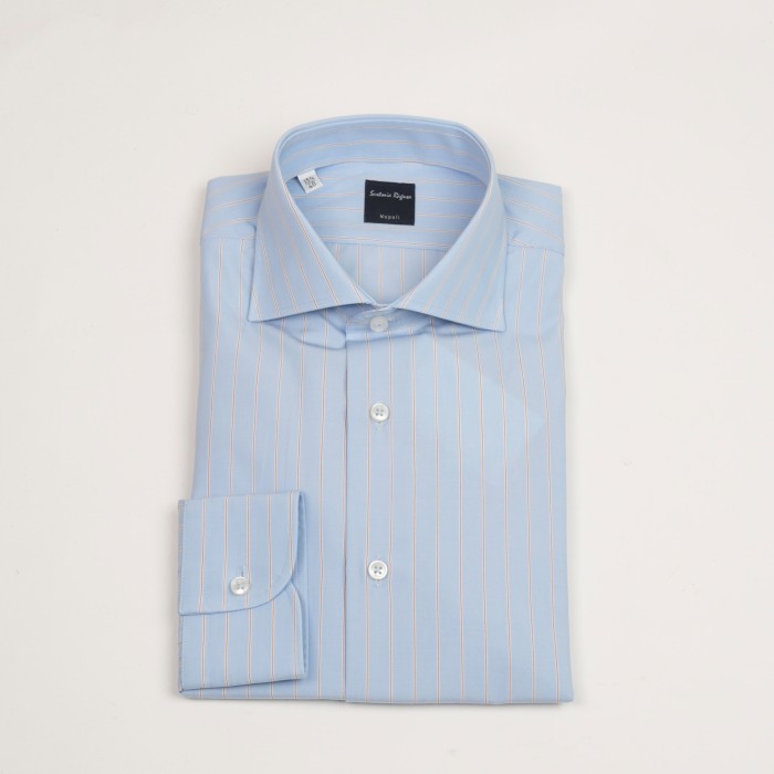 Camicia celeste rigo marrone