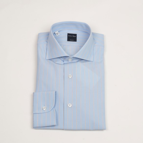 Camicia celeste rigo marrone