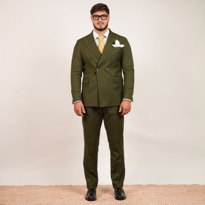 Abito doppio petto gessato largo - Verde