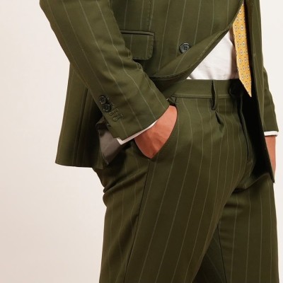 Abito doppio petto gessato largo - Verde 2
