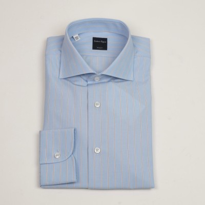 Camicia celeste rigo marrone